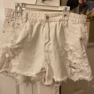 white distressed mom shorts